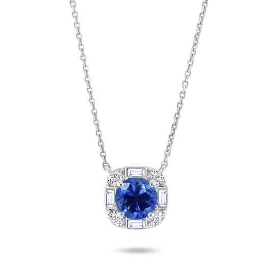 Collier en Or blanc 9k assemblé de Diamant HSI, Saphir bleu et Topaze blanche - Maison Di Giorgio