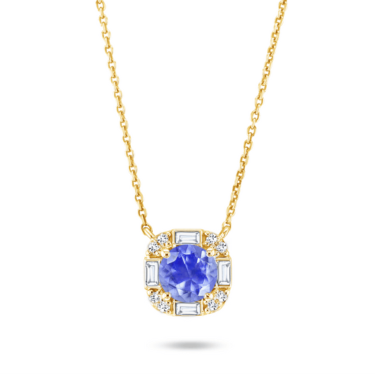 Collier en Or jaune 9k assemblé de Diamant HSI, Tanzanite et Topaze blanche - Maison Di Giorgio