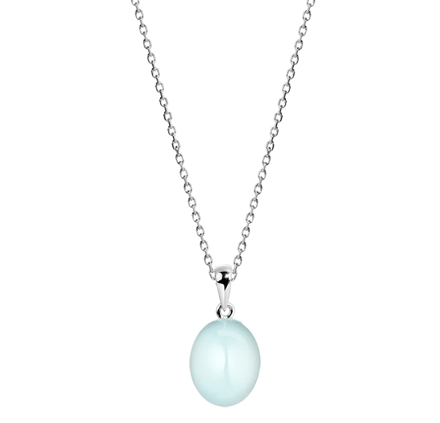 Pendentif en Or blanc 9k assemblé de Calcédoine aqua - Maison Di Giorgio