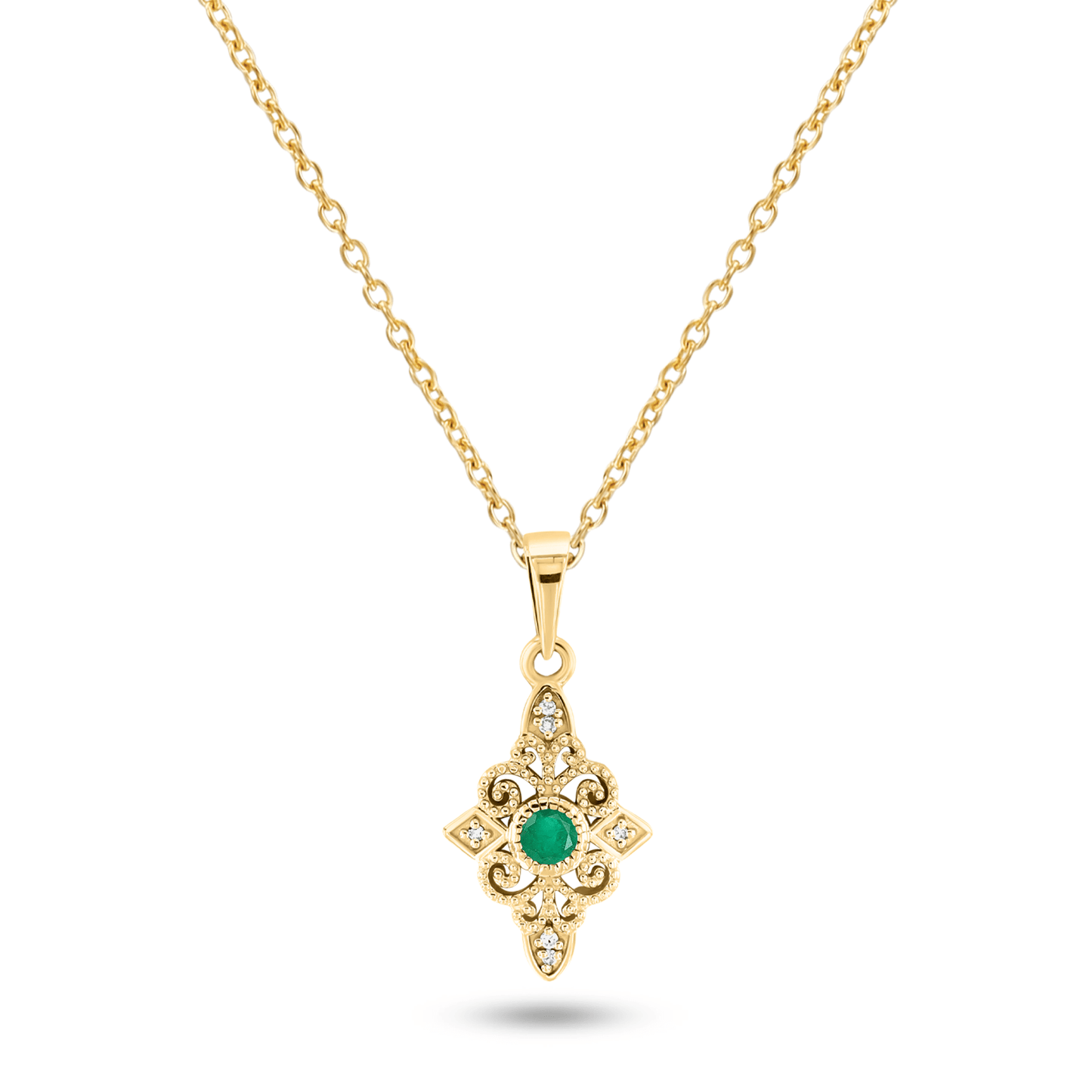 Pendentif en Or jaune 9k assemblé de Diamant HSI et Émeraude - Maison Di Giorgio