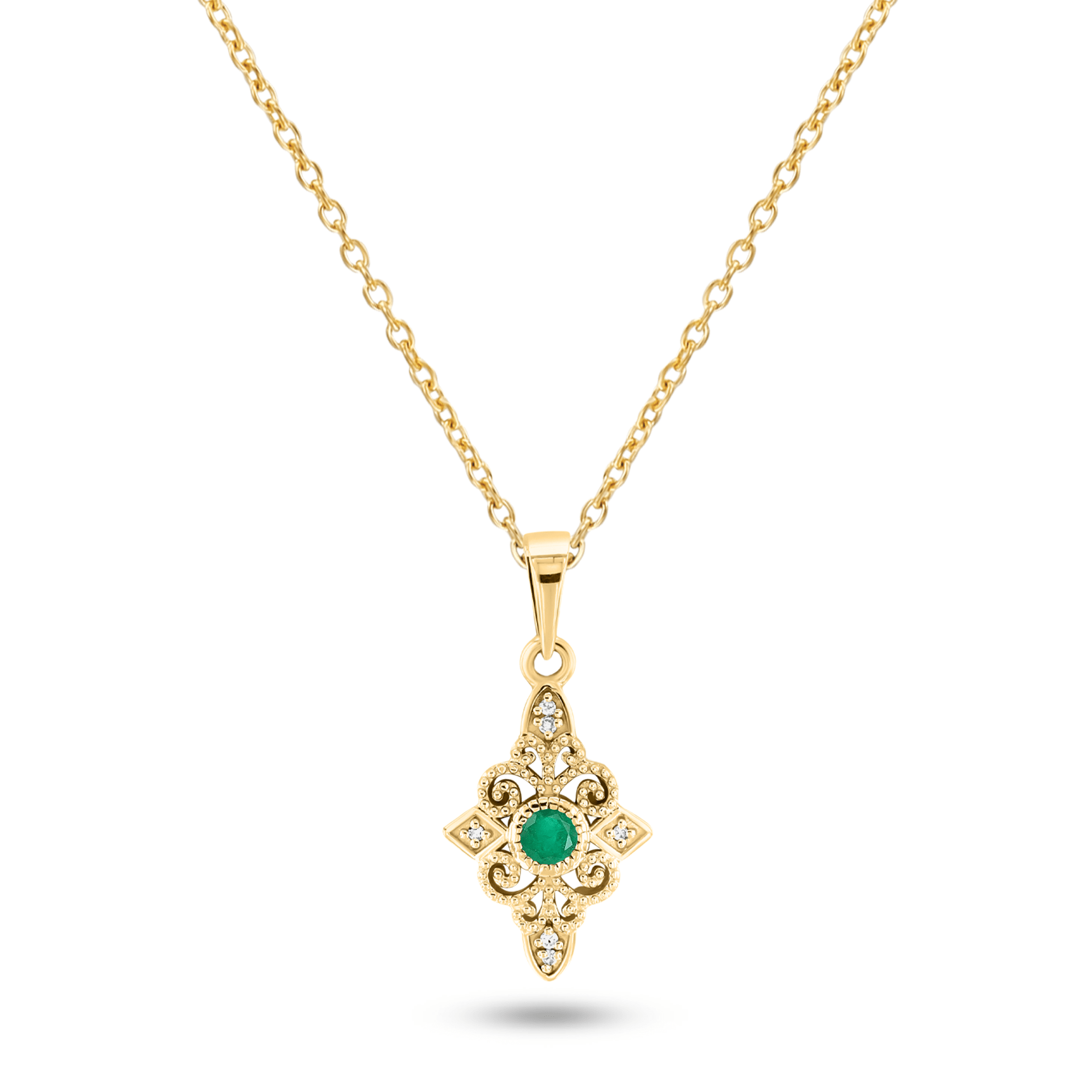 Pendentif en Or jaune 9k assemblé de Diamant HSI et Émeraude - Maison Di Giorgio