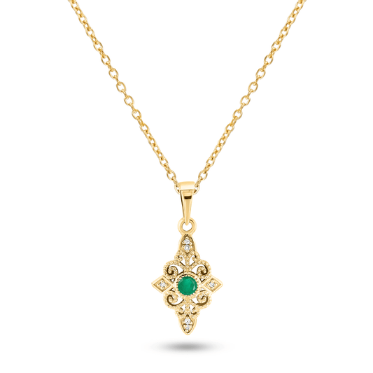 Pendentif en Or jaune 9k assemblé de Diamant HSI et Émeraude - Maison Di Giorgio