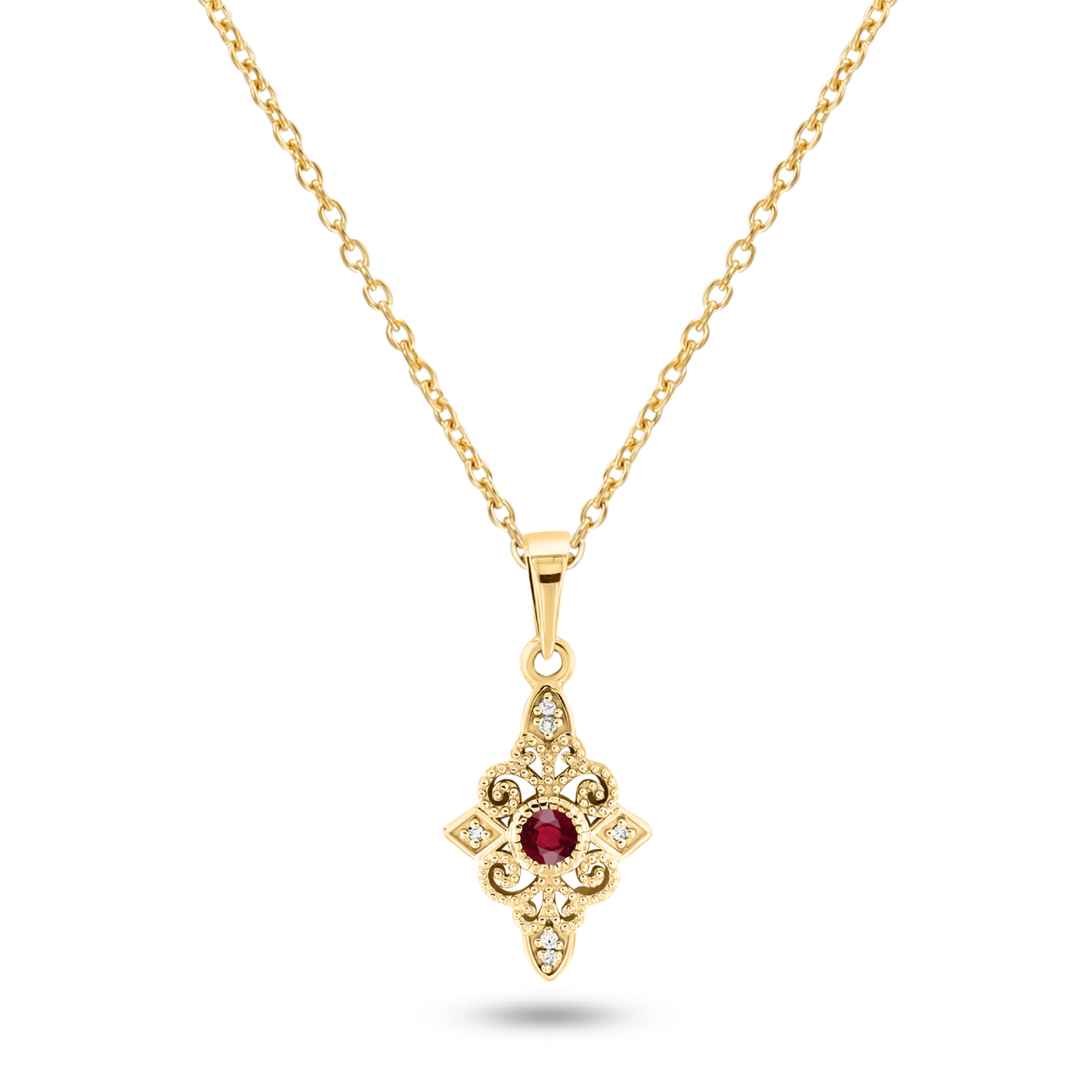 Pendentif en Or jaune 9k assemblé de Diamant HSI et Rubis - Maison Di Giorgio