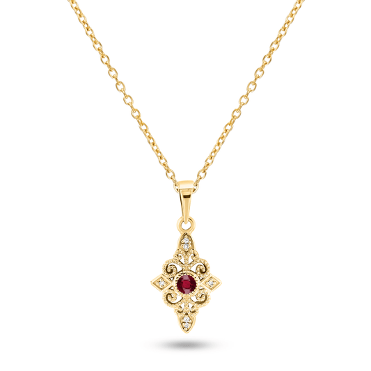 Pendentif en Or jaune 9k assemblé de Diamant HSI et Rubis - Maison Di Giorgio