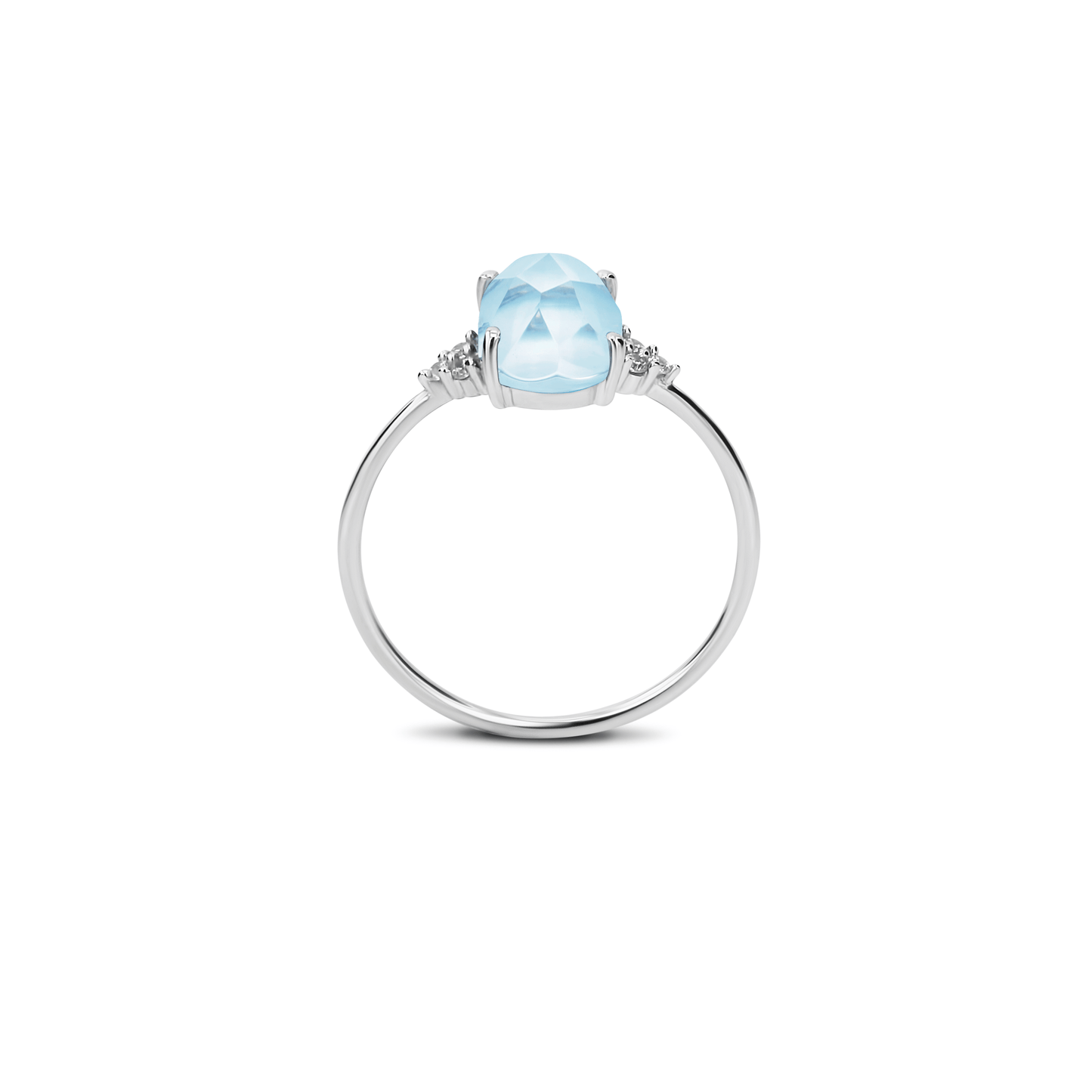 Bague en Or blanc 9k assemblée de Diamant HSI et Topaze bleue - Maison Di Giorgio