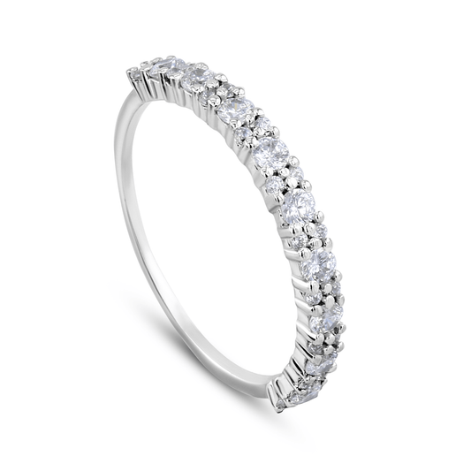Bague en Or blanc 9k assemblée de Diamant HSI et Topaze blanche - Maison Di Giorgio