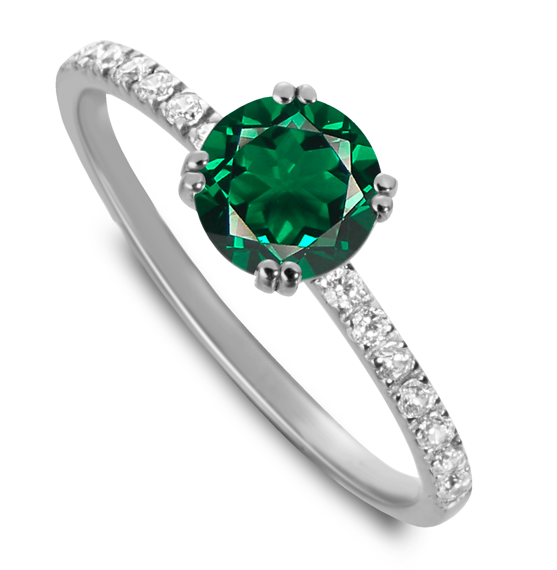 Bague en Or blanc 9k assemblée de Diamant HSI et Émeraude - Maison Di Giorgio