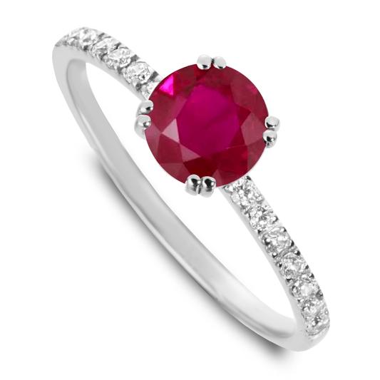 Bague en Or blanc 9k assemblée de Diamant HSI et Rubis - Maison Di Giorgio