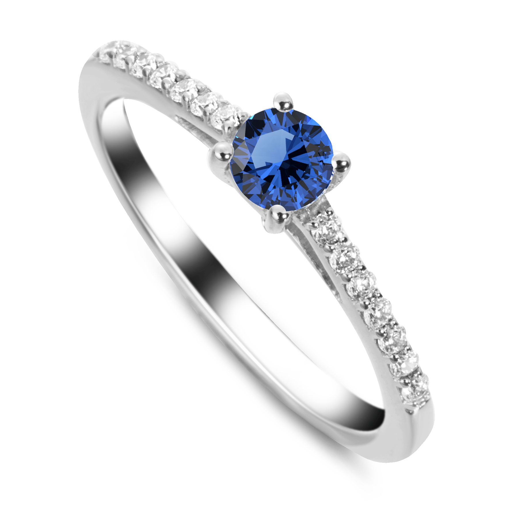 Bague en Or blanc 9k assemblée de Diamant HSI et Saphir bleu - Maison Di Giorgio
