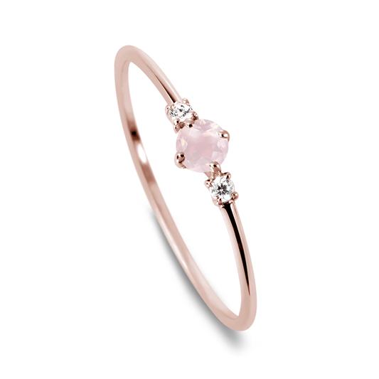 Bague en Or rose 9k assemblée de Diamant HSI et Quartz rose - Maison Di Giorgio