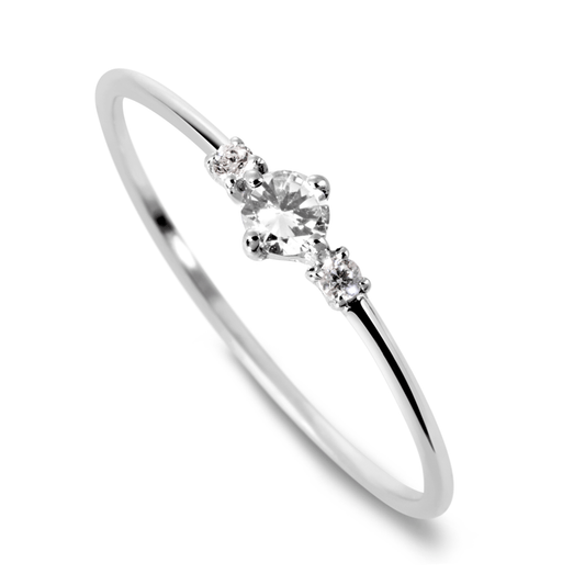 Bague en Or blanc 9k assemblée de Diamant HSI et Topaze blanche - Maison Di Giorgio