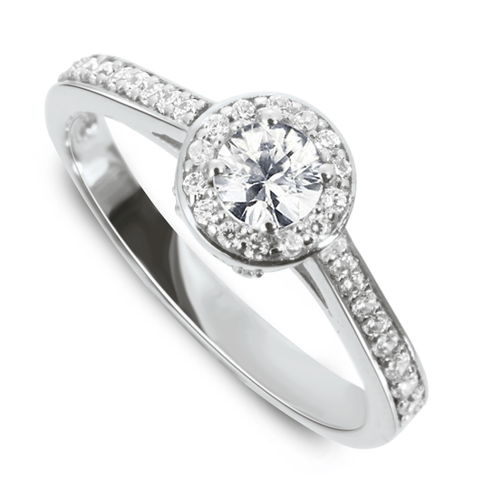 Bague en Or blanc 9k assemblée de Diamant HSI et Topaze blanche - Maison Di Giorgio