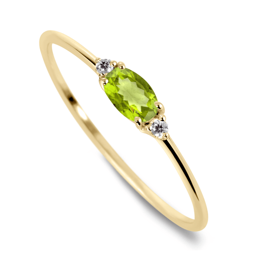 Bague en Or jaune 9k assemblée de Diamant HSI et Peridot - Maison Di Giorgio