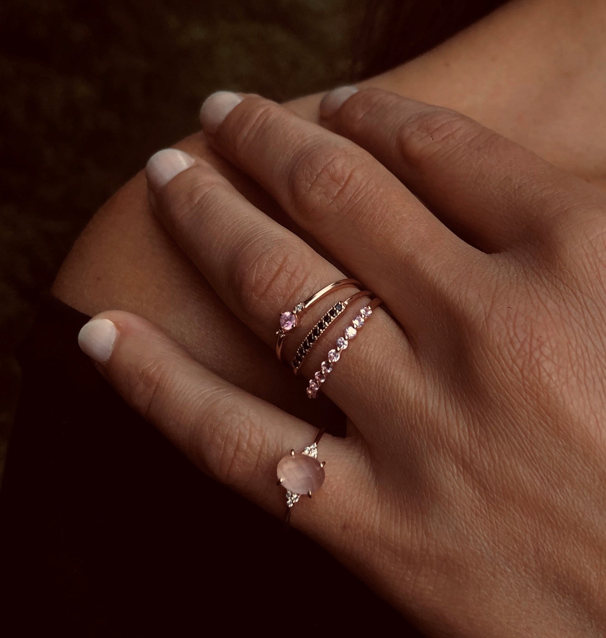 Bague en Or rose 9k assemblée de Diamant noir - Maison Di Giorgio