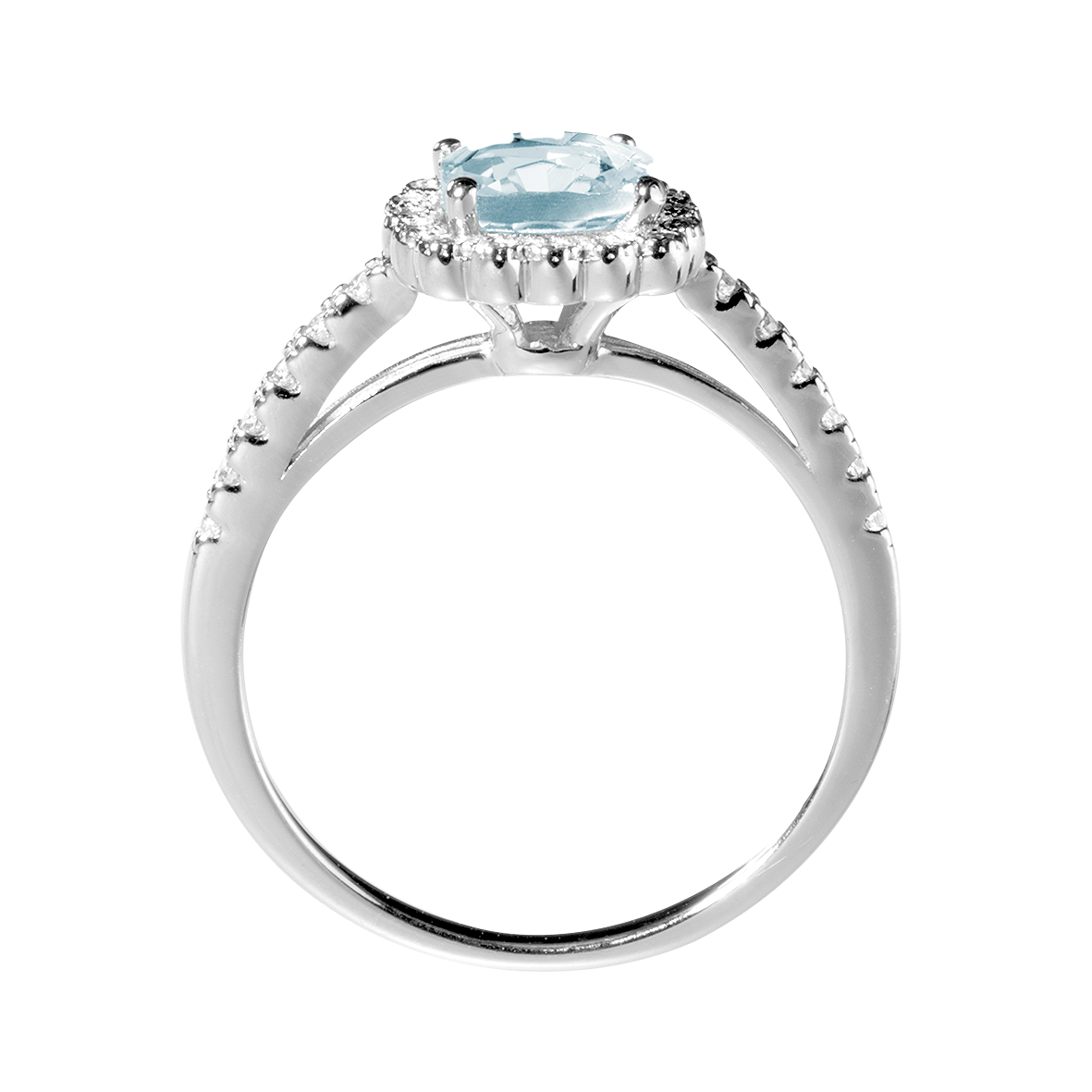 Bague en Or blanc 9k assemblée de Diamant HSI et Topaze bleue - Maison Di Giorgio
