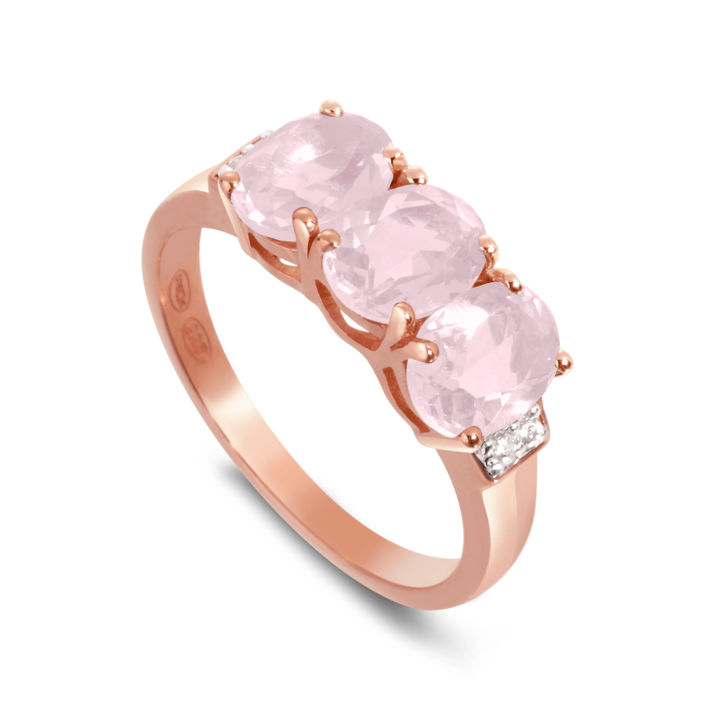 Bague en Or rose 9k assemblée de Diamant HSI et Quartz rose - Maison Di Giorgio