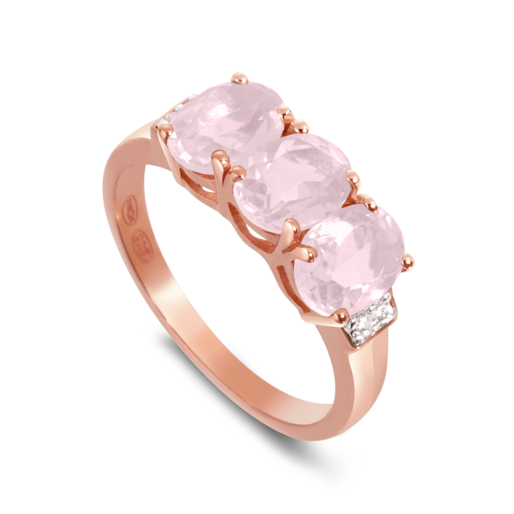 Bague en Or rose 9k assemblée de Diamant HSI et Quartz rose - Maison Di Giorgio