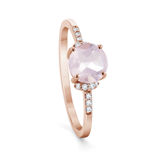 Bague en Or rose 9k assemblée de Diamant HSI et Quartz rose - Maison Di Giorgio