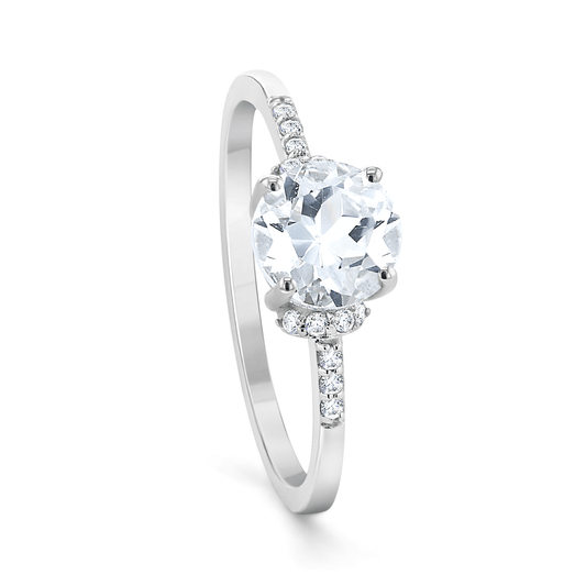 Bague en Or blanc 9k assemblée de Diamant HSI et Topaze blanche - Maison Di Giorgio