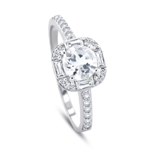Bague en Or blanc 9k assemblée de Diamant HSI et Topaze blanche - Maison Di Giorgio