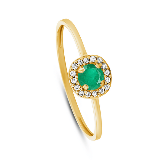 Bague en Or jaune 9k assemblée de Topaze blanche et Émeraude - Maison Di Giorgio