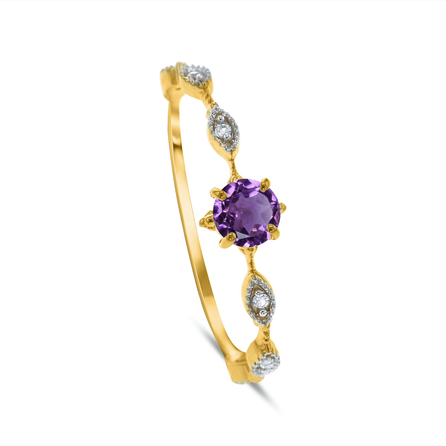 Bague en Or jaune 9k assemblée de Topaze blanche et Améthyste - Maison Di Giorgio
