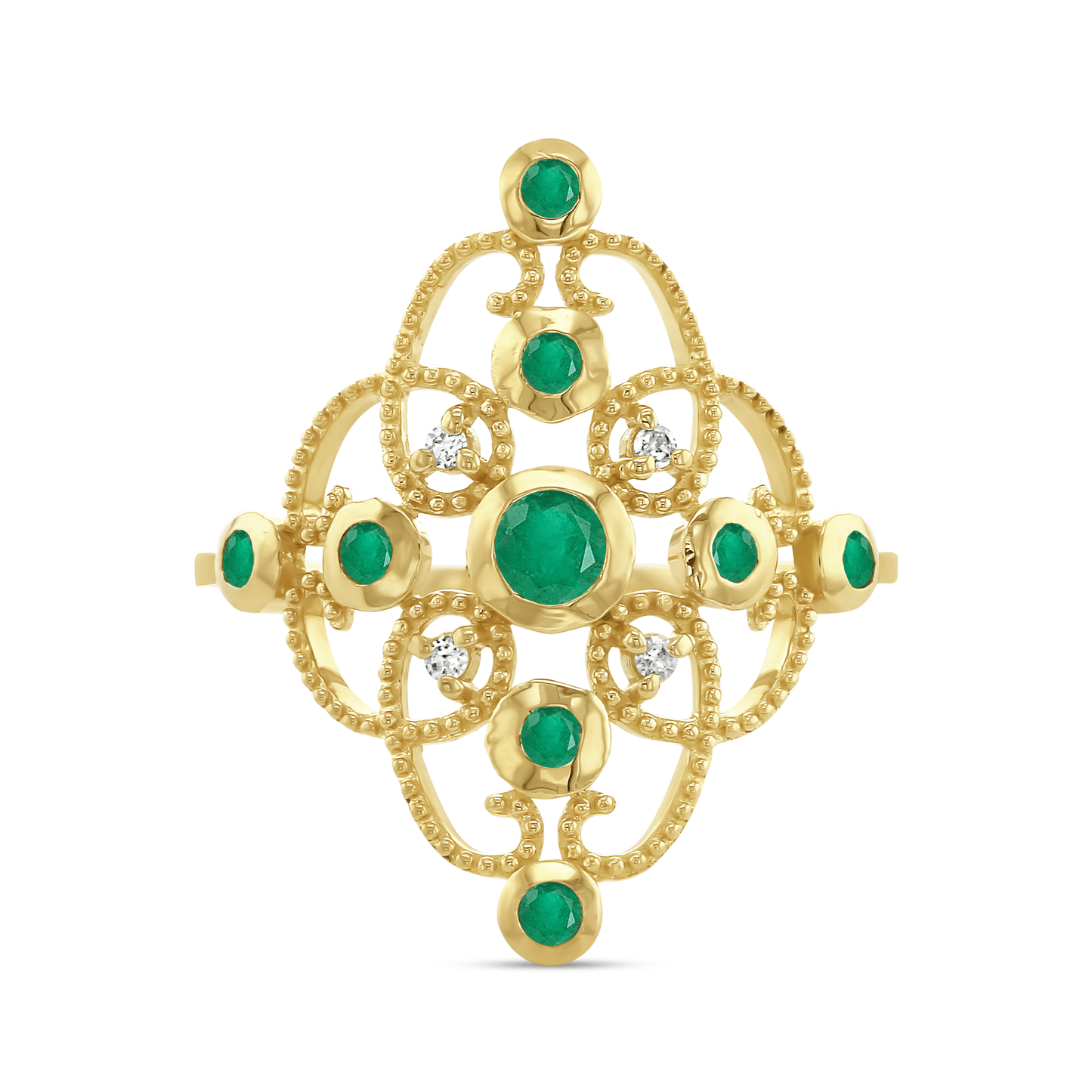 Bague en Or jaune 9k assemblée de Diamant HSI et Émeraude - Maison Di Giorgio