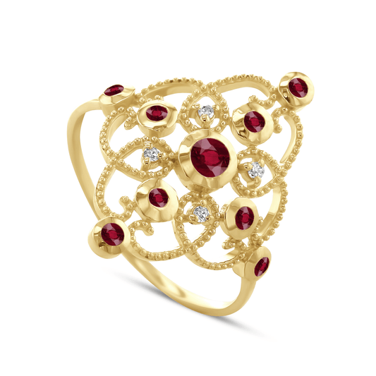 Bague en Or jaune 9k assemblée de Diamant HSI et Rubis - Maison Di Giorgio