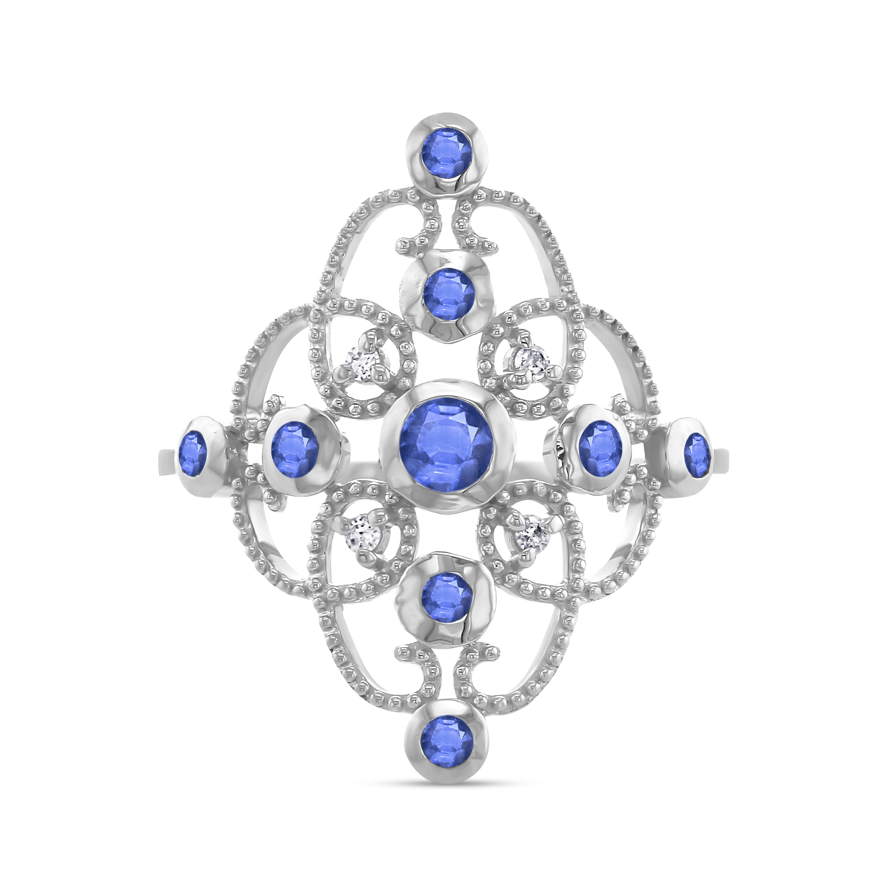 Bague en Or blanc 9k assemblée de Diamant HSI et Saphir - Maison Di Giorgio