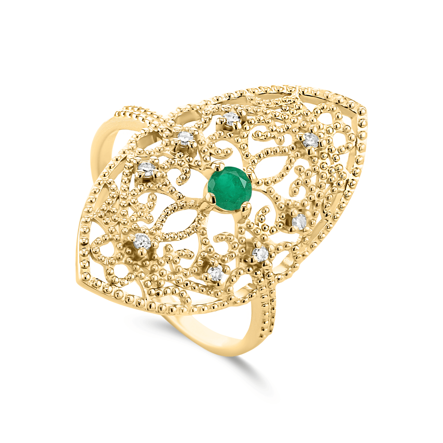 Bague en Or jaune 9k assemblée de Diamant HSI et Émeraude - Maison Di Giorgio