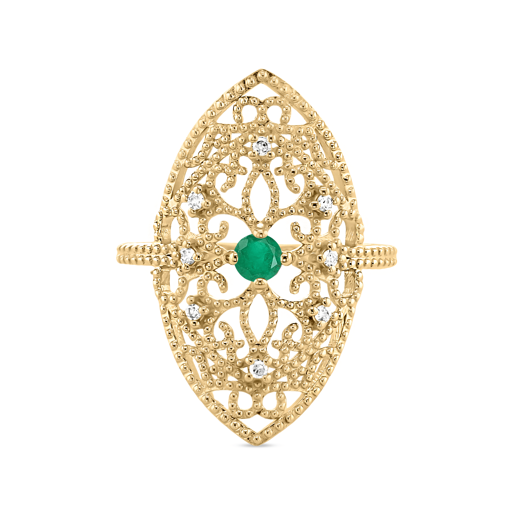 Bague en Or jaune 9k assemblée de Diamant HSI et Émeraude - Maison Di Giorgio