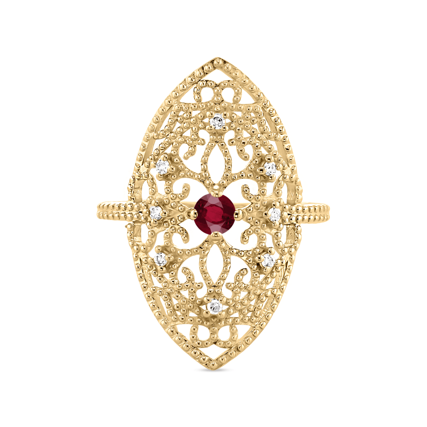 Bague en Or jaune 9k assemblée de Diamant HSI et Rubis - Maison Di Giorgio
