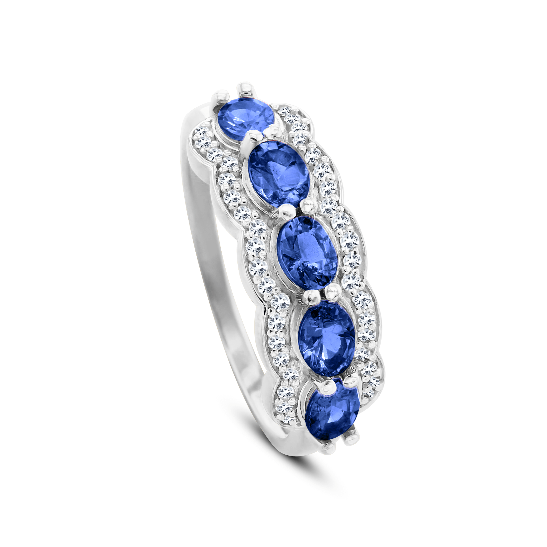 Bague en Or blanc 9k assemblée de Diamant HSI et Saphir bleu - Maison Di Giorgio