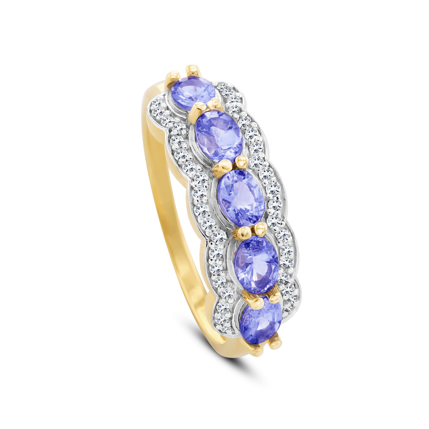 Bague en Or jaune 9k assemblée de Diamant HSI et Tanzanite - Maison Di Giorgio