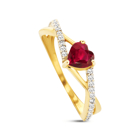 Bague en Or jaune 9k assemblée de Diamant HSI et Rubis - Maison Di Giorgio