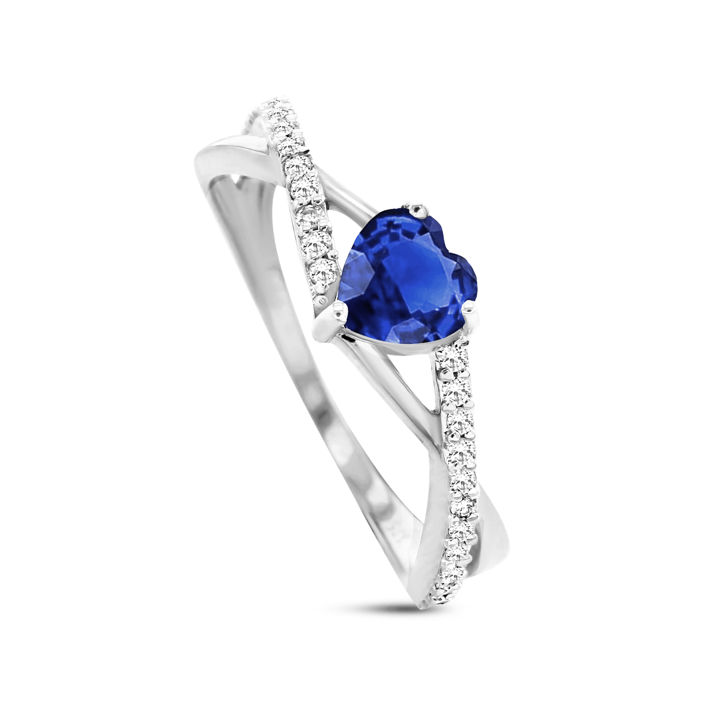 Bague en Or blanc 9k assemblée de Diamant HSI et Saphir bleu - Maison Di Giorgio