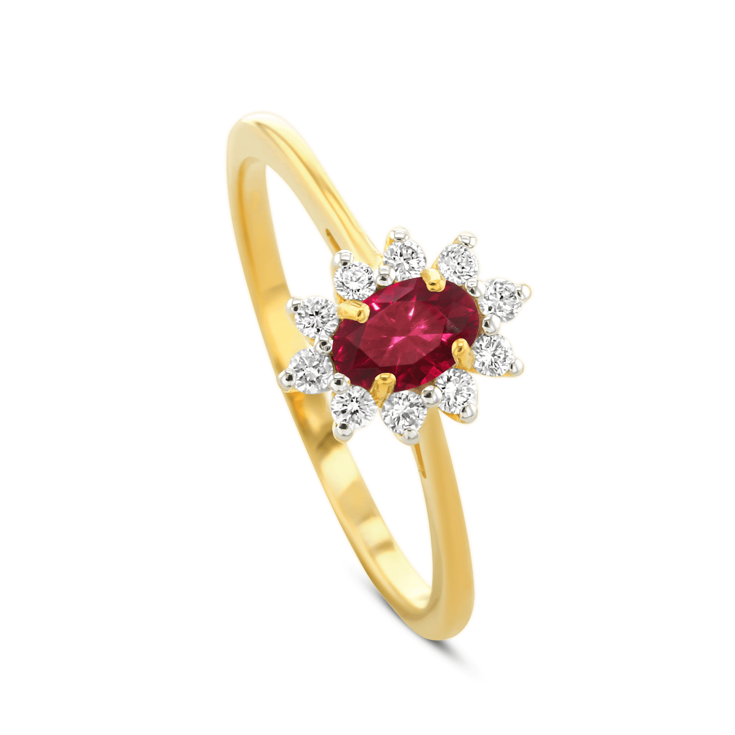 Bague en Or jaune 9k assemblée de Diamant HSI et Rubis - Maison Di Giorgio