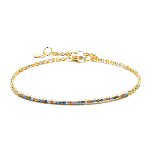 Bracelet doré Or jaune 18k assemblé d'Oxyde de zirconium, Turquoise et Rubis - Maison Di Giorgio