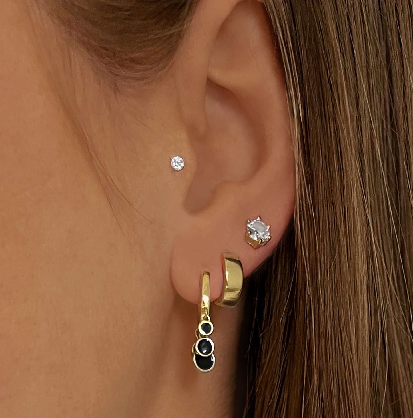 Boucles d'oreilles dorées Or jaune 18k assemblées d'Oxyde de zirconium - Maison Di Giorgio
