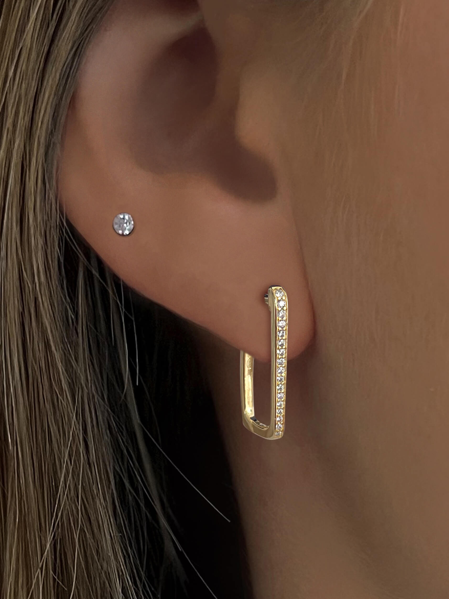 Boucles d'oreilles dorées Or jaune 18k assemblées d'Oxyde de zirconium - Maison Di Giorgio