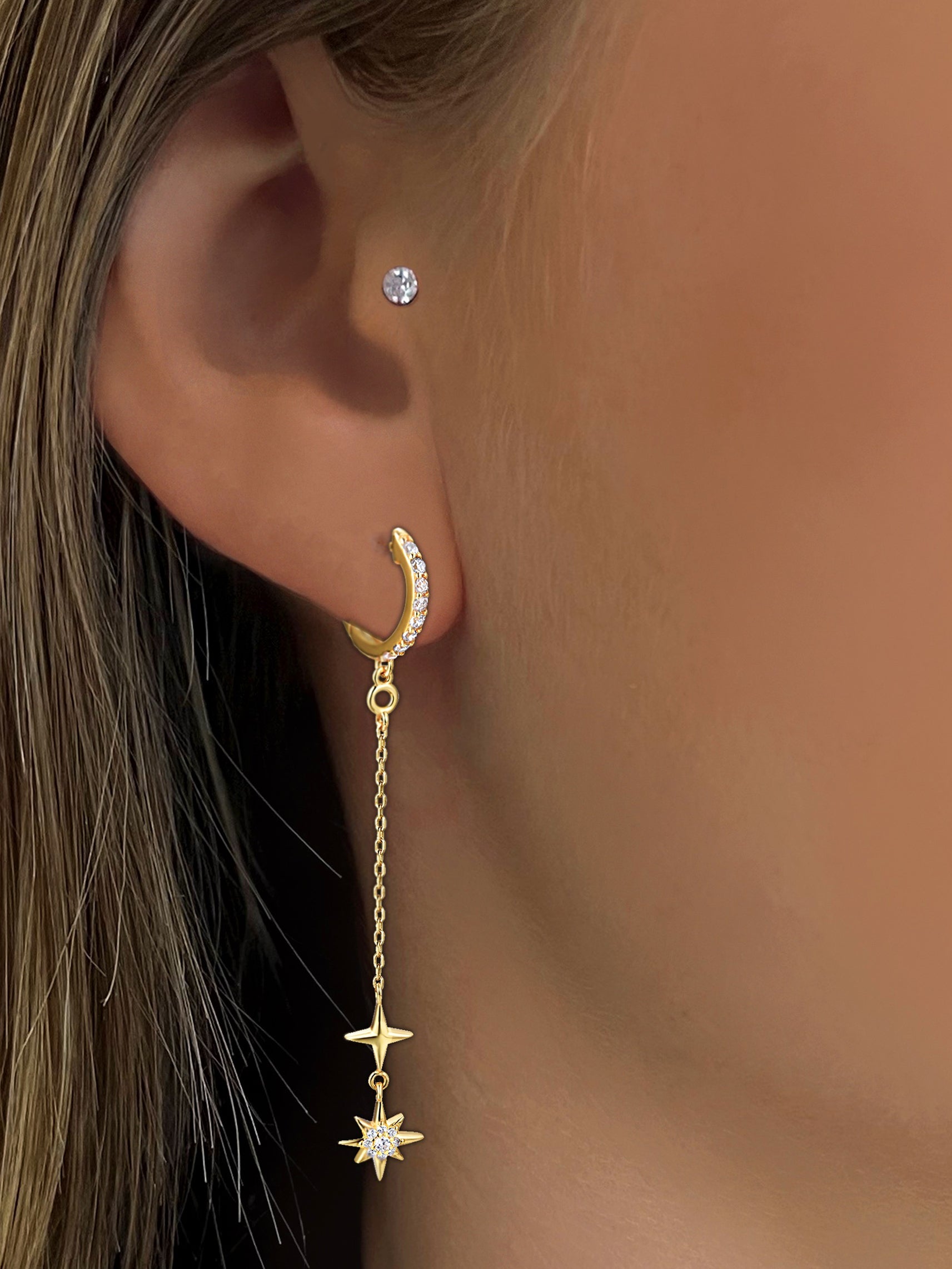 Boucles d'oreilles dorées Or jaune 18k assemblées d'oxyde de zirconium - Maison Di Giorgio