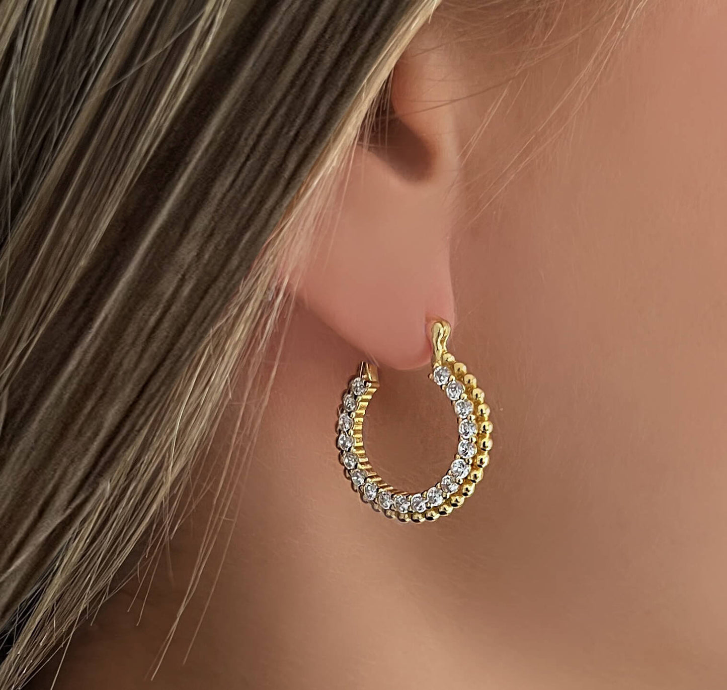 Boucles d'oreilles dorées Or jaune 18k assemblées d'oxyde de zirconium - Maison Di Giorgio