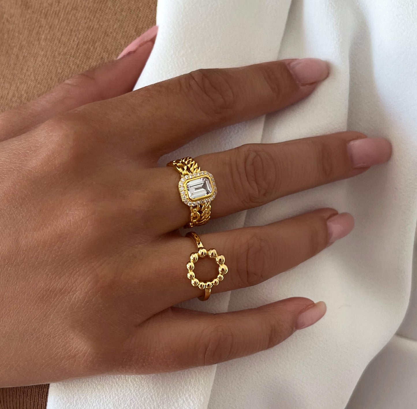 Bague dorée Or jaune 18k assemblée d'Oxyde de zirconium - Maison Di Giorgio