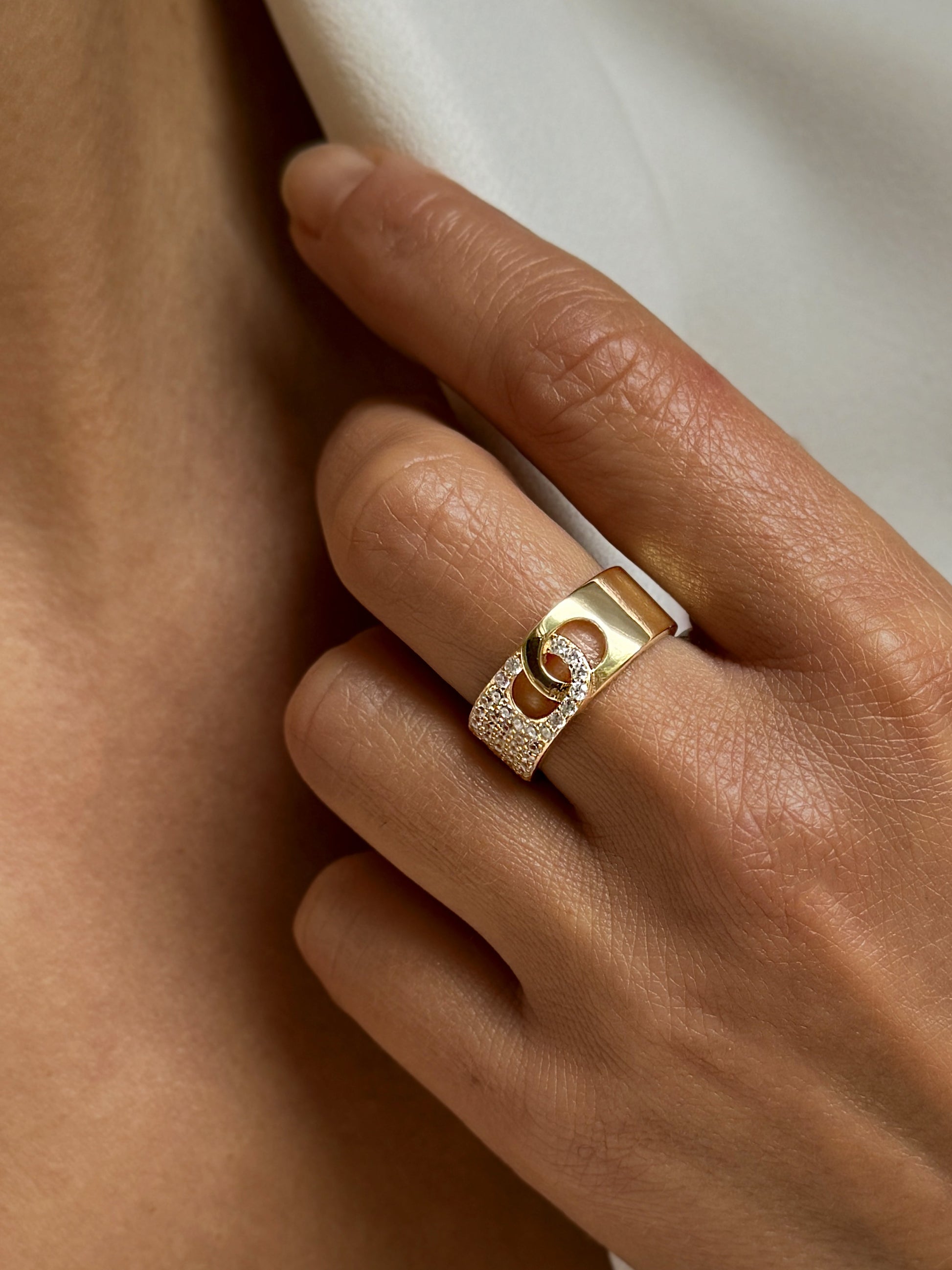 Bague dorée Or jaune 18k assemblée d'Oxyde de zirconium - Maison Di Giorgio