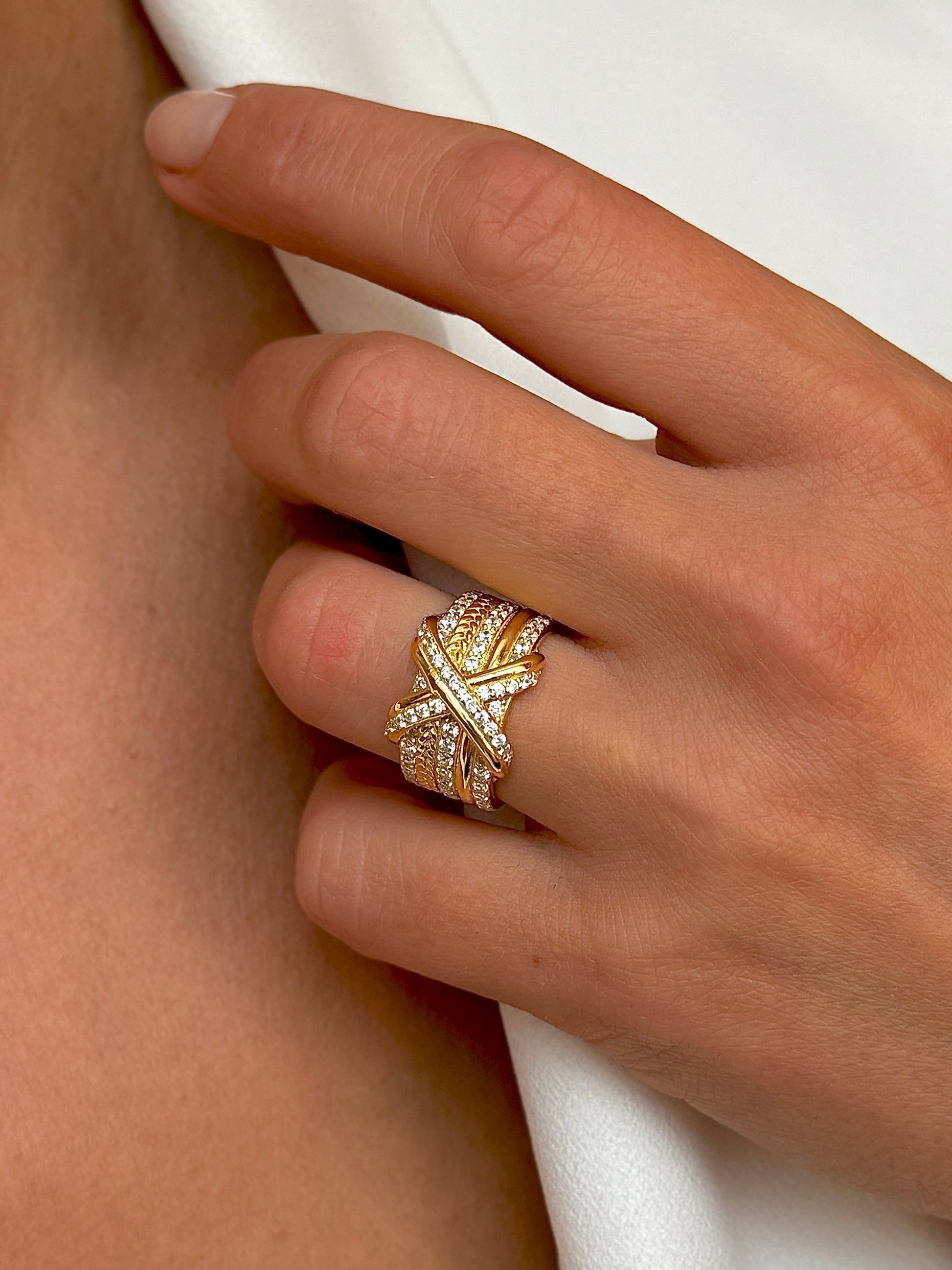 Bague dorée Or jaune 18k assemblée d'Oxyde de zirconium - Maison Di Giorgio