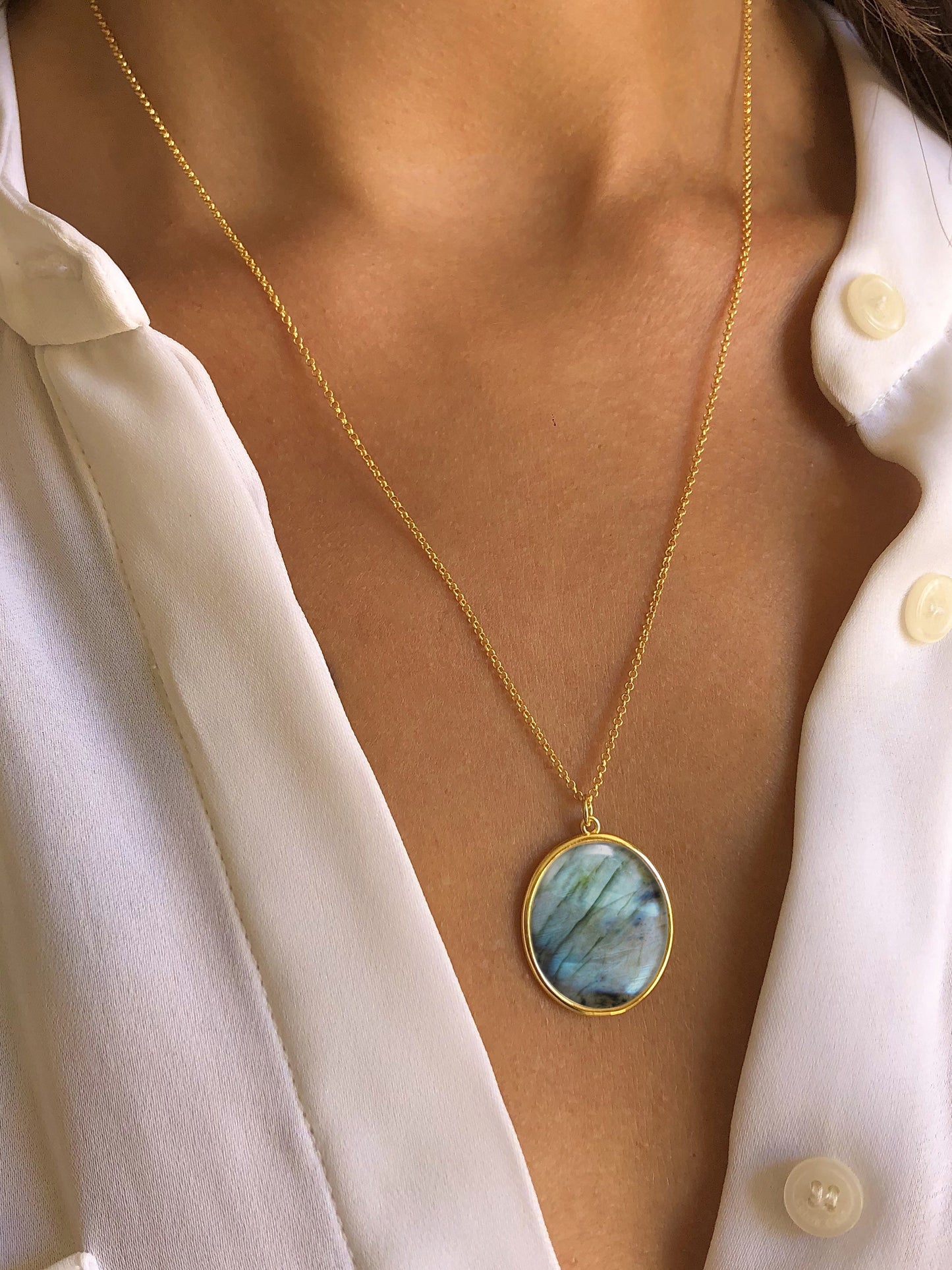 Collier doré Or jaune 18k assemblé de labradorite - Maison Di Giorgio