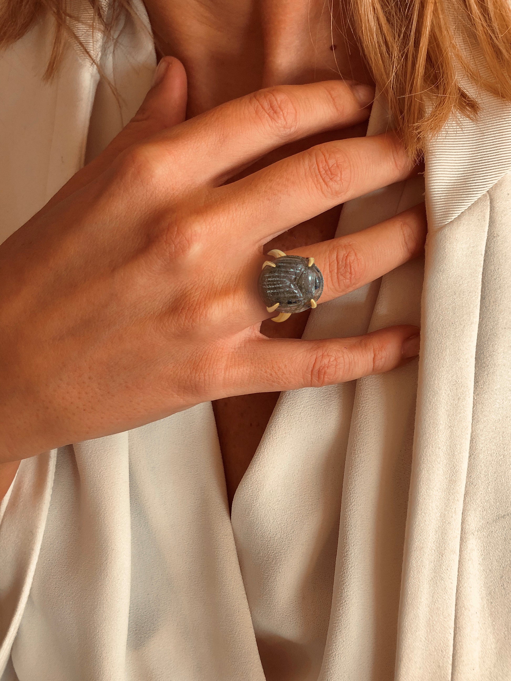 Bague dorée Or jaune 18k assemblée de labradorite - Maison Di Giorgio