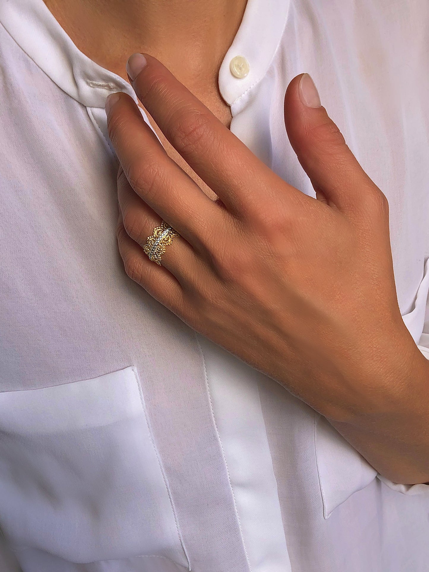 Bague dorée Or jaune 18k assemblée d'Oxyde de zirconium - Maison Di Giorgio