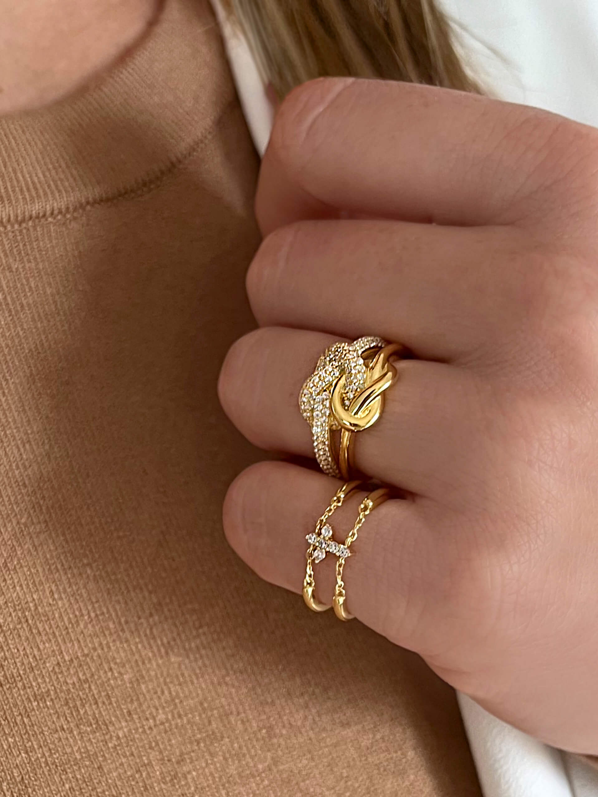 Bague dorée Or jaune 18k assemblée d'Oxyde de zirconium - Maison Di Giorgio