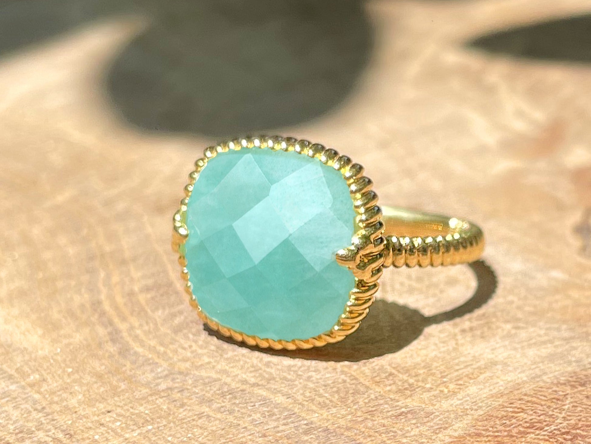 Bague dorée Or jaune 18k assemblée d'Amazonite - Maison Di Giorgio